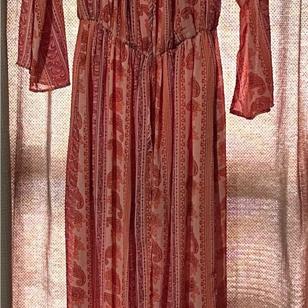 Elegant Paisley Print Long Sleeve Dress